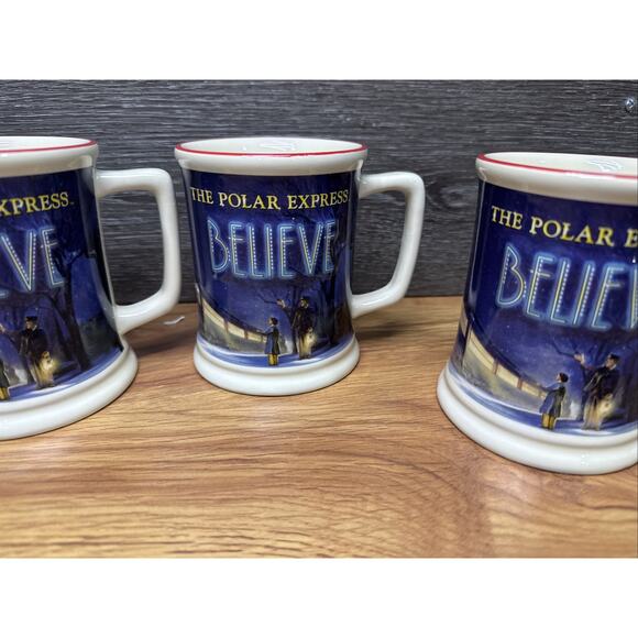 Polar Express BELIEVE 3D Raised Ceramic Hot Chocolate/Coffee Mug ~Set of 4 - Picture 3 of 10